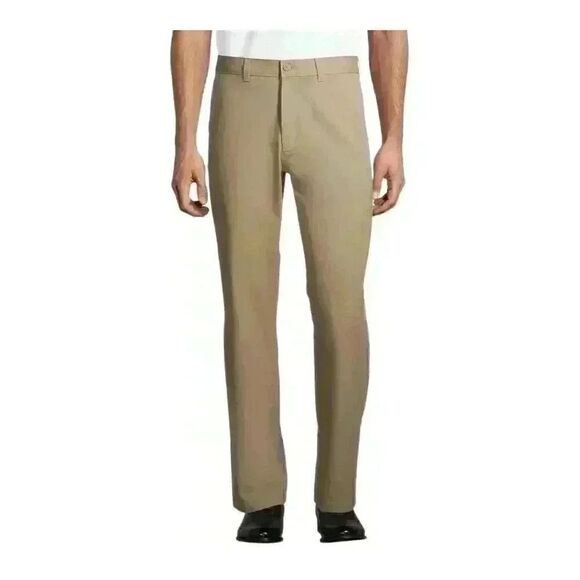 George Men's Tan (Barley) Cotton/Poly Plain Flat Front Chino Pants NEW - Picture 1 of 11